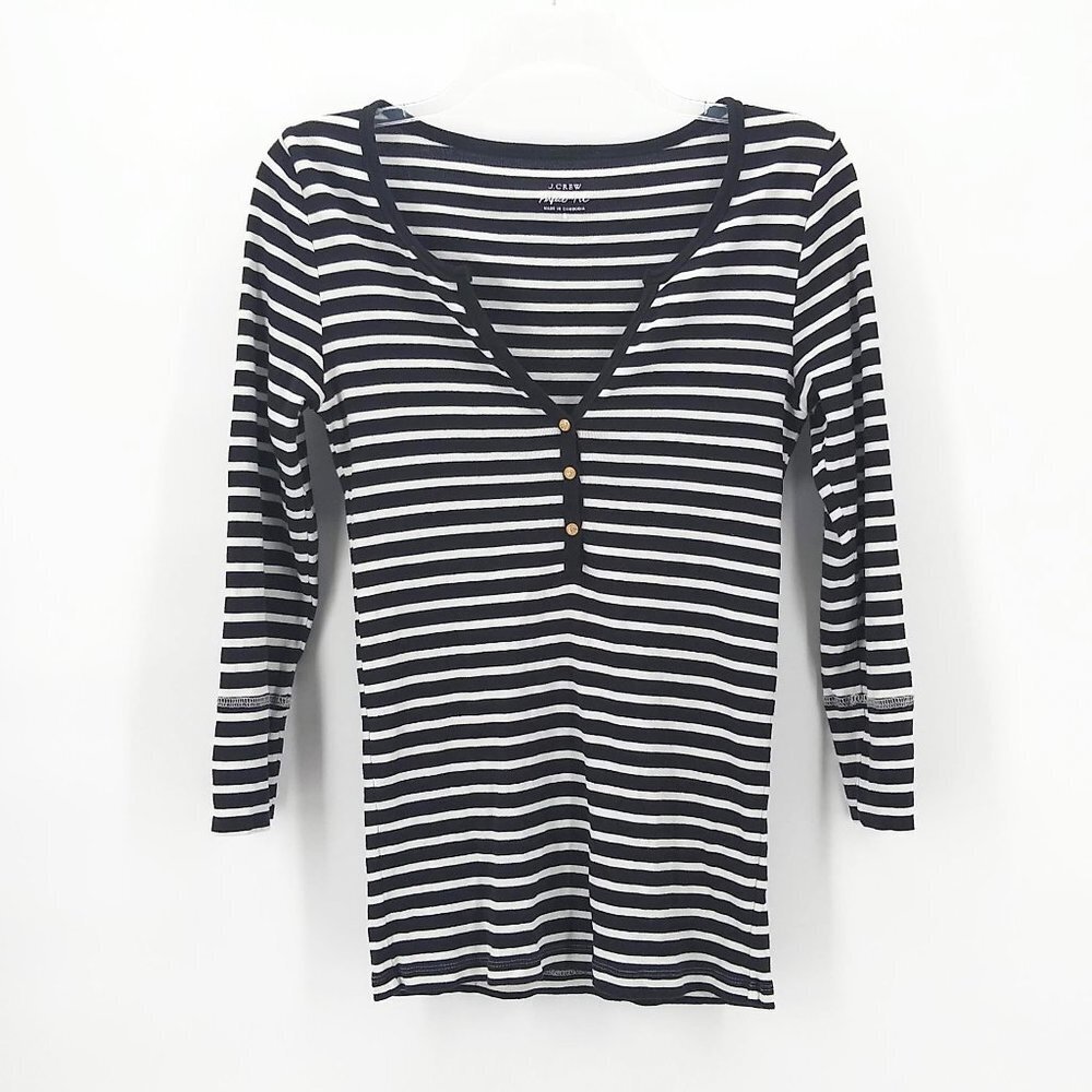 J. CREW Perfect Fit Striped 3/4 Cotton Top S